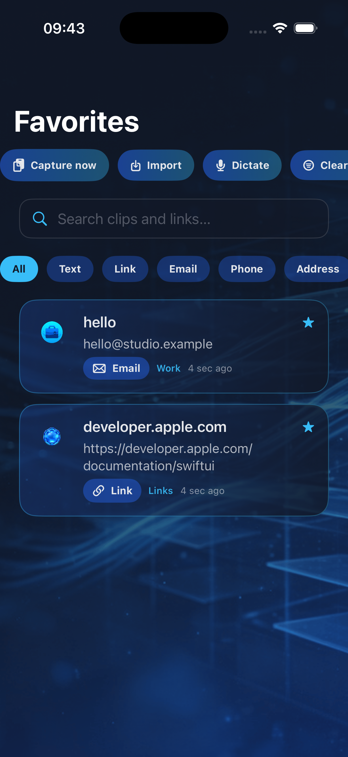 Favorites filter in ClipShelf