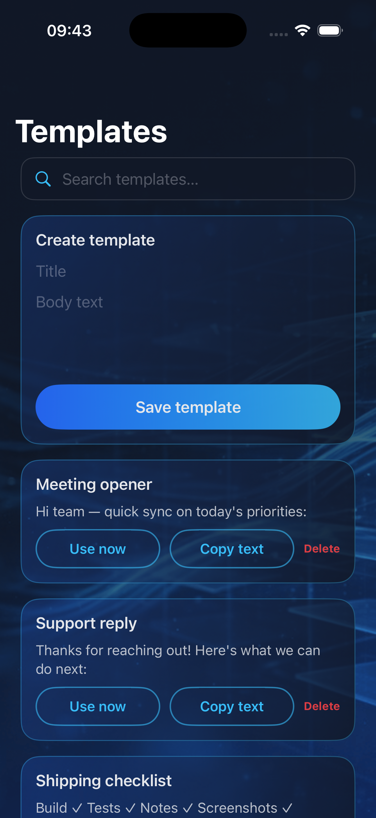 Template Studio in ClipShelf